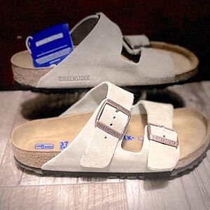 Birkenstock Arizona Soft Footbed Taupe Suede Leather Sandals EU:38-US:7-7.5 NIB!